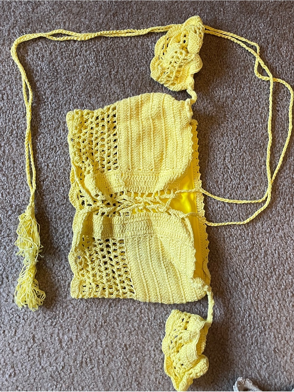 Yellow Crochet Crop Top - Women's Summer Tie-Back Bikini Top
